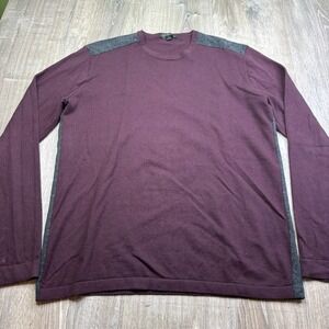 John Varvatos Mens Maroon Gray Long Sleeve Crewneck Pullover Sweater Size XL
